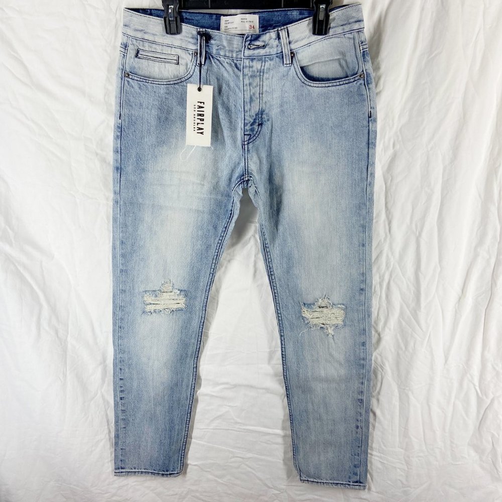Fairplay Mens Indigo Distressed Skinny Jeans Size 34
